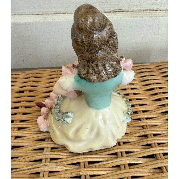Vintage 50's Porcelain Victorian Girl Reading book Flowers Ruffles Victorian - Picture 4 of 12